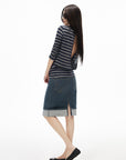 IAMXIAA Denim Folded Hem Midi Skirt
