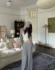 WARDEN EDGE Minimal Lounge Three Piece Set with Zip-Up Hoodie, Striped Cropped Camisole and Wide Leg Sweatpants