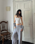 WARDEN EDGE Minimal Lounge Three Piece Set with Zip-Up Hoodie, Striped Cropped Camisole and Wide Leg Sweatpants