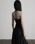 DOINDULGE Studded Mesh-Panel Halter Top