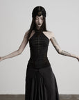 DOINDULGE Studded Mesh-Panel Halter Top