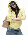 IAMXIAA Sweat à capuche zippé en maille jaune beurre