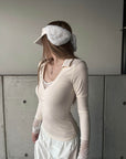 Rase le sol Lace-Trim Henley Fitted Long-Sleeve T-Shirt