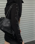 Rase le sol Hooded Cowl-Neck Button-Detail Long-Sleeve T-Shirt