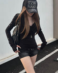 Rase le sol Hooded Cowl-Neck Button-Detail Long-Sleeve T-Shirt