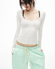 IAMXIAA Scoop Neck Pocket Long Sleeve Tee