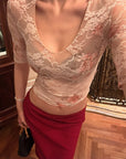 Hydrae Low-Rise Ribbed Midi Skirt with Lace-Trim Waist