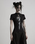DOINDULGE Mock Neck Keyhole Fitted T-Shirt