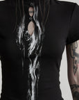 DOINDULGE Mock Neck Keyhole Fitted T-Shirt