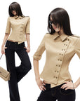 IAMXIAA Asymmetric Double Button Tailored Shirt