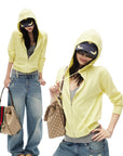 IAMXIAA Sweat à capuche zippé en maille jaune beurre
