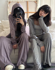 WARDEN EDGE Minimal Zip Hoodie & Camisole & Wide Leg Pants Three Piece Set