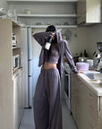 WARDEN EDGE Minimal Zip Hoodie & Camisole & Wide Leg Pants Three Piece Set
