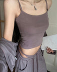 WARDEN EDGE Minimal Zip Hoodie & Camisole & Wide Leg Pants Three Piece Set