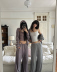 WARDEN EDGE Minimal Zip Hoodie & Camisole & Wide Leg Pants Three Piece Set