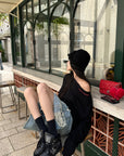 WARDEN EDGE Distressed Raw-Hem Oversized Denim Bermuda Pants