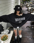 WARDEN EDGE Sweat-shirt surdimensionné à col large avec graphique universitaire usé