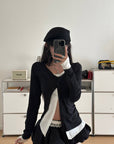 WARDEN EDGE Asymmetric Layered Button Long Sleeve Top