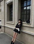 WARDEN EDGE Lace Trim Bubble Mini Skirt With Layered Ruffle Hem