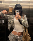 ROVENTE Striped Terry Zip Hoodie & Shorts Set