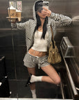 ROVENTE Striped Terry Zip Hoodie & Shorts Set