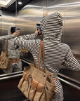 ROVENTE Striped Terry Zip Hoodie & Shorts Set