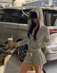 ROVENTE Striped Terry Zip Hoodie & Shorts Set
