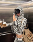 ROVENTE Striped Terry Zip Hoodie & Shorts Set