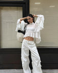 ROVENTE Low-Rise Wide Leg Cargo Pants