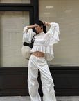 ROVENTE Low-Rise Wide Leg Cargo Pants