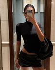 ROVENTE Sculpted Leather-Effect Mini Skirt