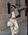 ROVENTE Low-Rise Wide-Leg Cotton Casual Pants