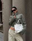 ROVENTE Cropped Stand Collar Utility Jacket