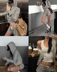 ROVENTE Striped Terry Zip Hoodie & Shorts Set