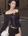 Hydrae Off-Shoulder Ruched Corset Long Sleeve Top