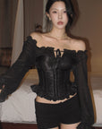 Hydrae Off-Shoulder Ruched Corset Long Sleeve Top