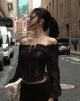 Hydrae Off-Shoulder Ruched Corset Long Sleeve Top