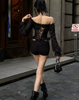 Hydrae Off-Shoulder Ruched Corset Long Sleeve Top