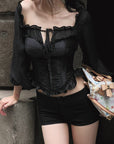 Hydrae Off-Shoulder Ruched Corset Long Sleeve Top