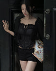 Hydrae Off-Shoulder Ruched Corset Long Sleeve Top