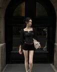 Hydrae Off-Shoulder Ruched Corset Long Sleeve Top