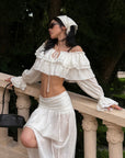 ROVENTE Ruffled Off-Shoulder Top & Draped Skirt Set