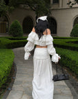 ROVENTE Ruffled Off-Shoulder Top & Draped Skirt Set
