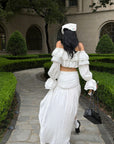 ROVENTE Ruffled Off-Shoulder Top & Draped Skirt Set