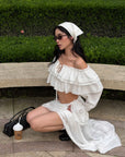 ROVENTE Ruffled Off-Shoulder Top & Draped Skirt Set
