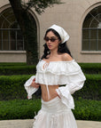 ROVENTE Ruffled Off-Shoulder Top & Draped Skirt Set