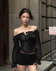Hydrae Off-Shoulder Ruched Corset Long Sleeve Top