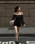 Hydrae Off-Shoulder Ruched Corset Long Sleeve Top