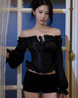 Hydrae Off-Shoulder Ruched Corset Long Sleeve Top