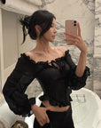 Hydrae Off-Shoulder Ruched Corset Long Sleeve Top